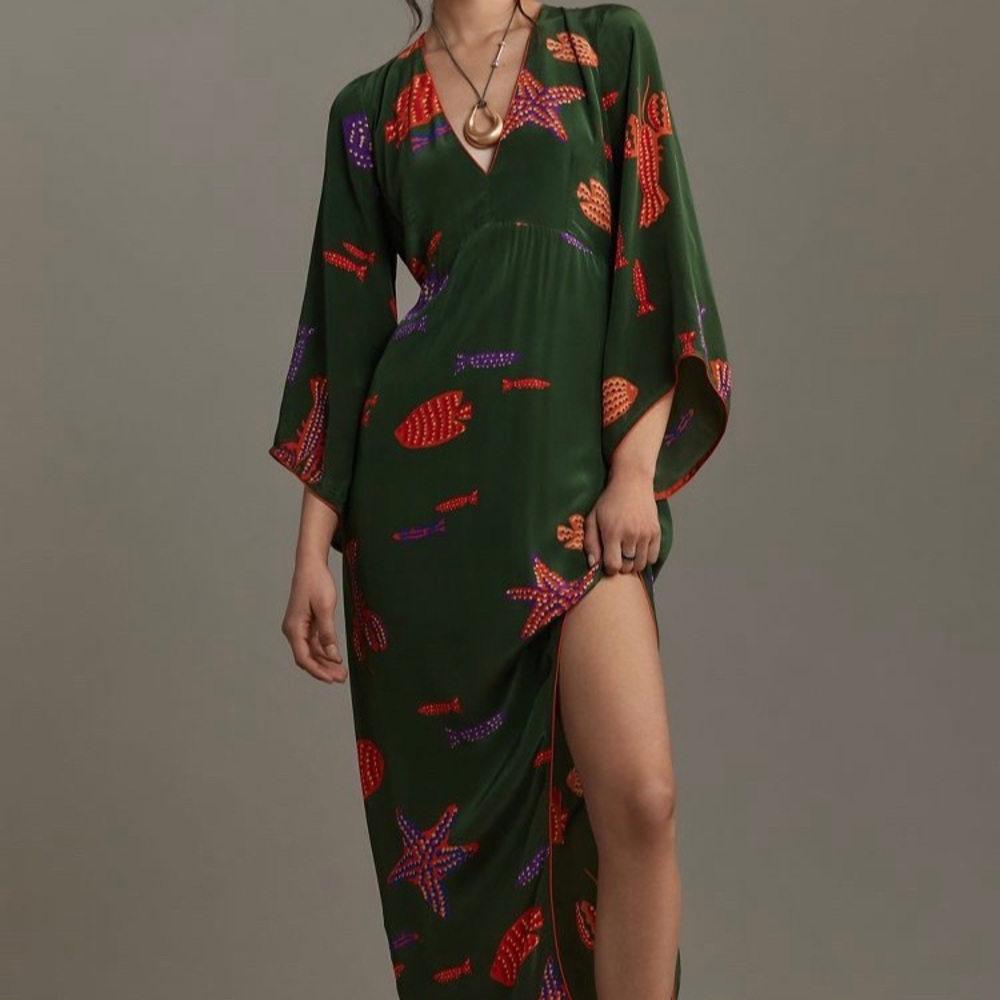 Farm Rio Anthropologie V Neck Side Slit Dress